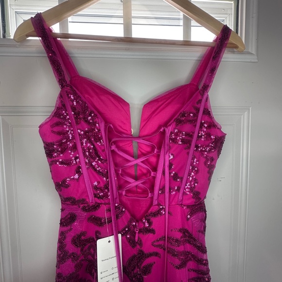 Glamorous Fuchsia Sequin Prom Dress - Picture 7 of 10